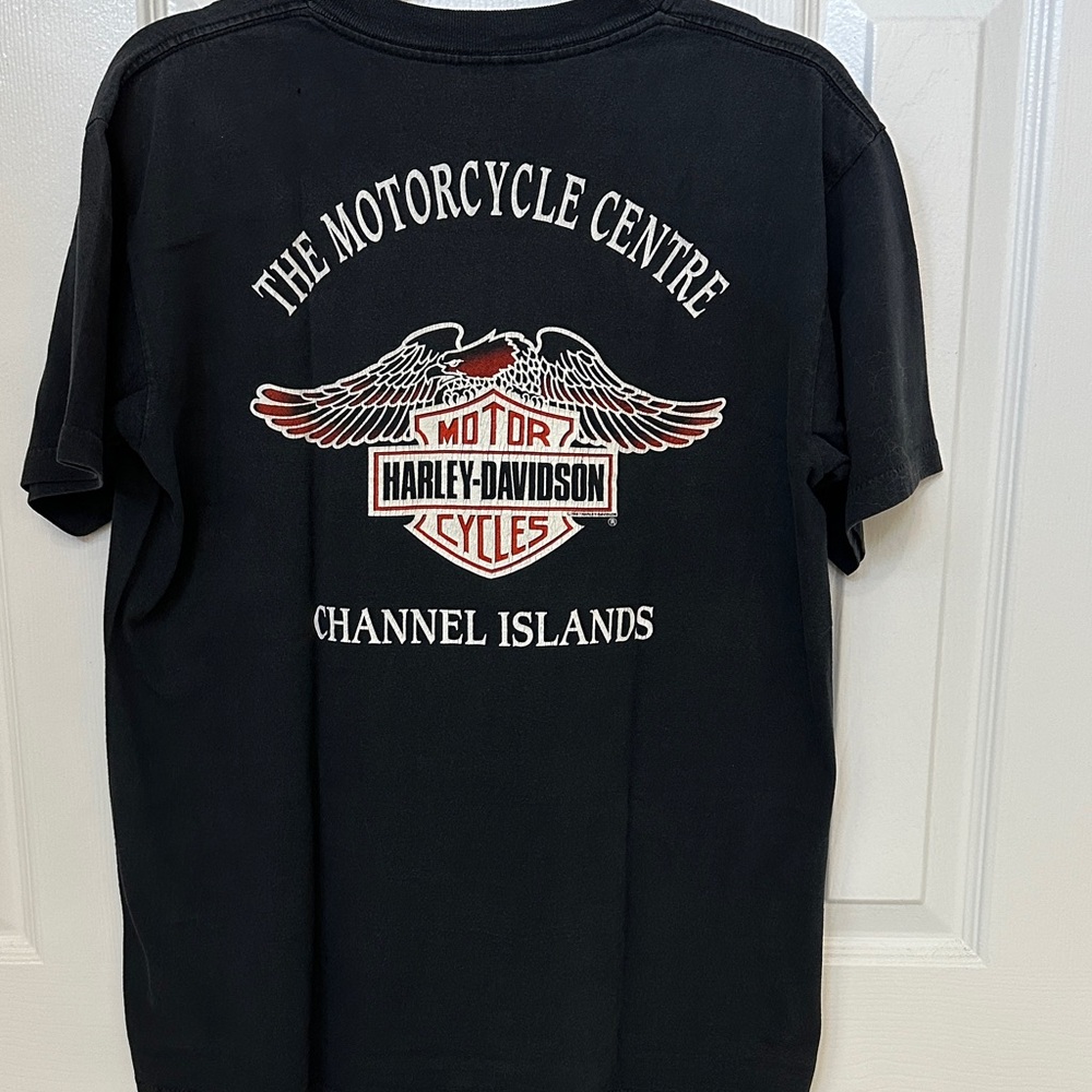 Vintage Harley-Davidson Black and Orange Winged Logo Tee -Channel Islands- 1991